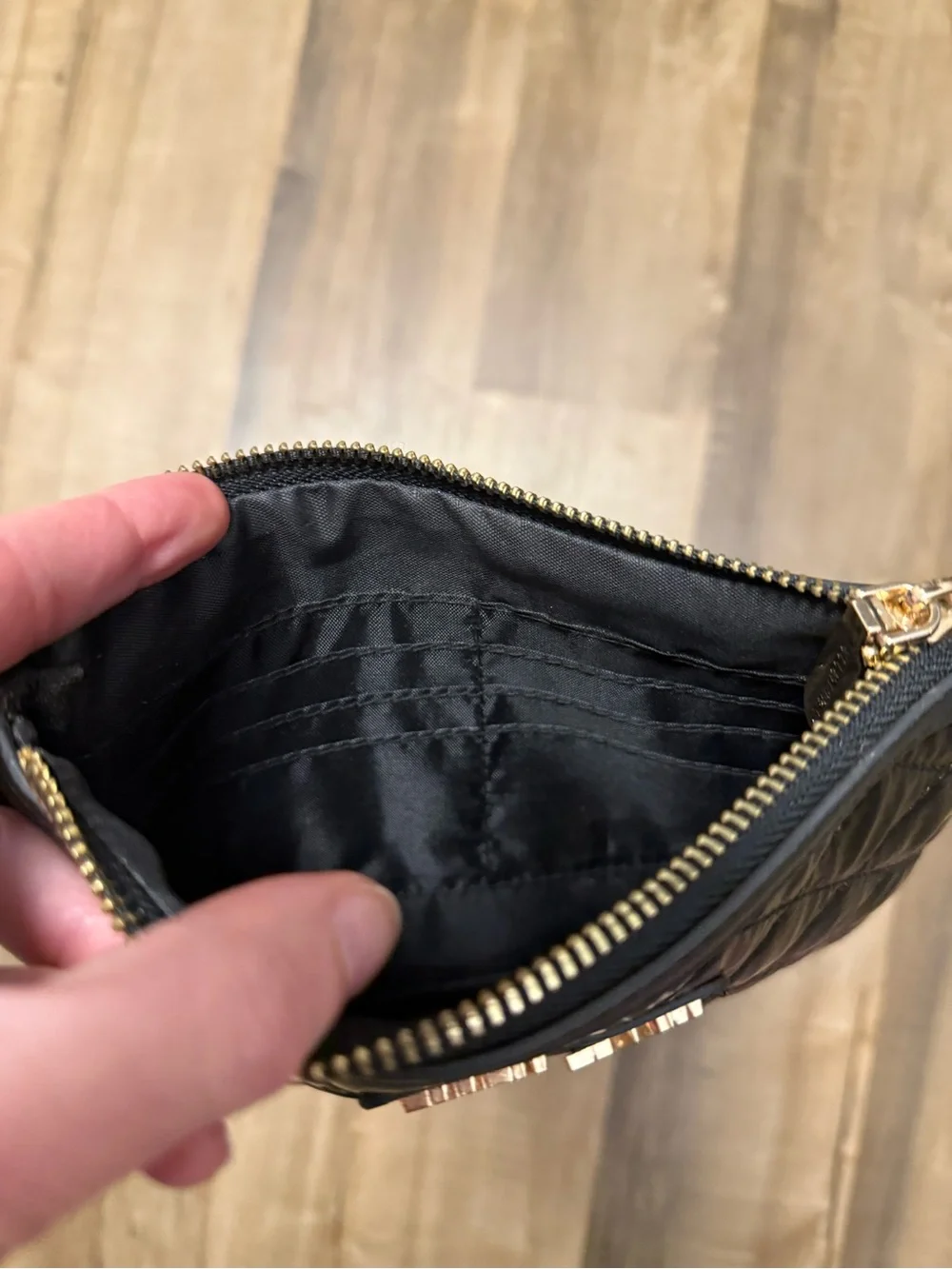 Ellen Tracy Quilted Black Gold-Accent Wristlet